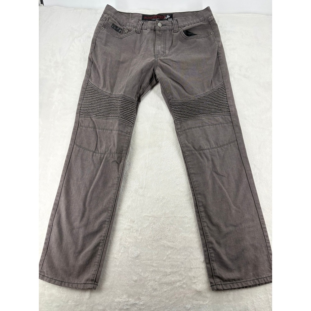 Winchester Moto Jeans Mens 38 Straight Leg Gray Ribbed Knee Cotton Denim